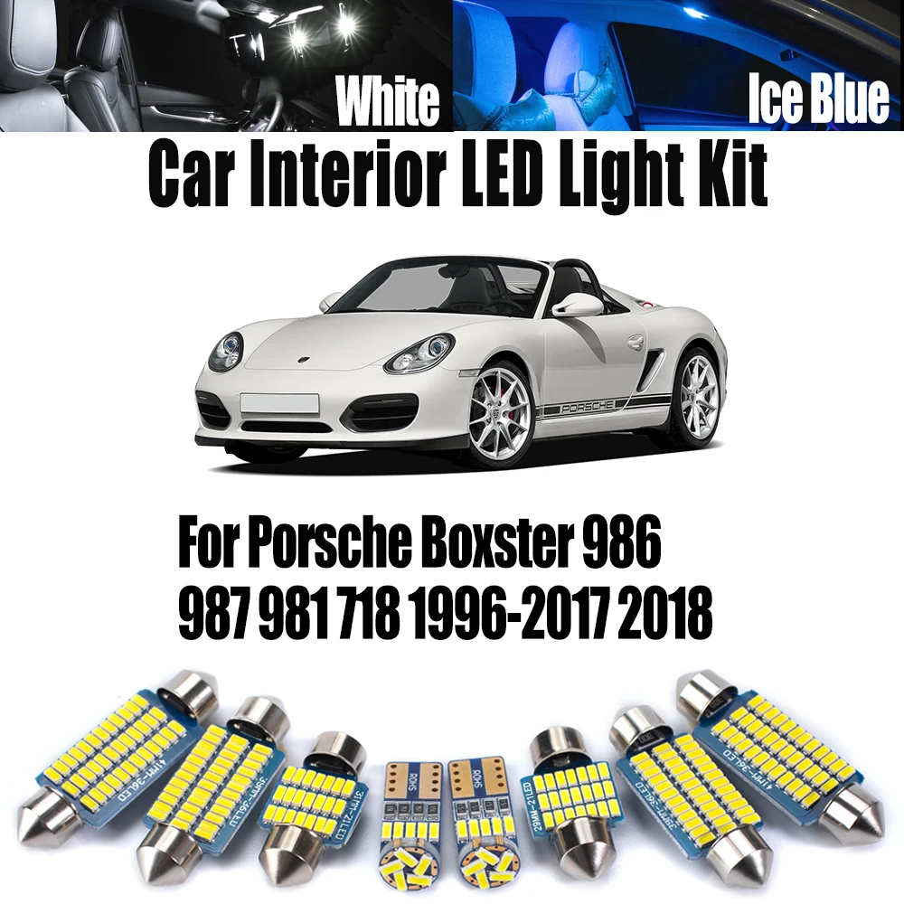 

Canbus для Porsche Boxster 986 987 981 718 1996-2017 2018 Лампа для чтения зеркала в косметическом стиле Автомобильный светодиодный комплект внутреннего освещения в багажник с картой и куполом