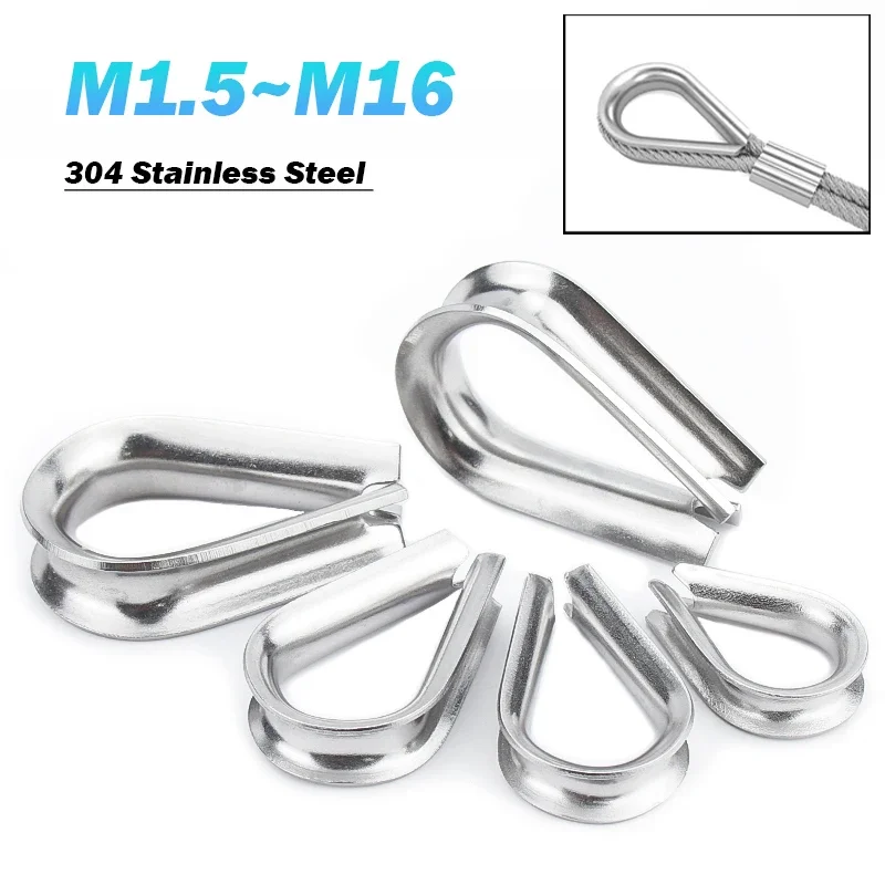 M1.5/2/3/4/5/6/8/10~M16 304 Stainless Steel Thimbles Ring Clamp Cable Wire Rope Clamp Protective Sleeve Thimbles Rigging Clamp