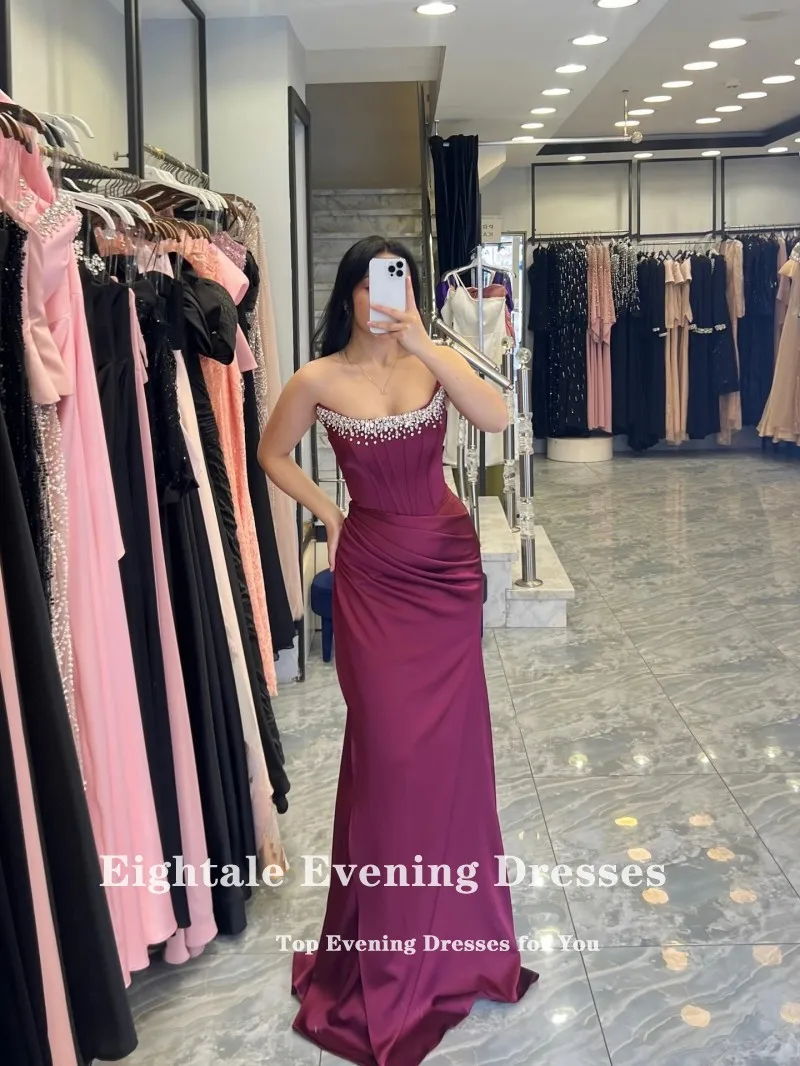 Eightale árabe vestidos de noite colher frisado plissados sereia cetim sexy personalizado vestidos de festa de baile para casamento