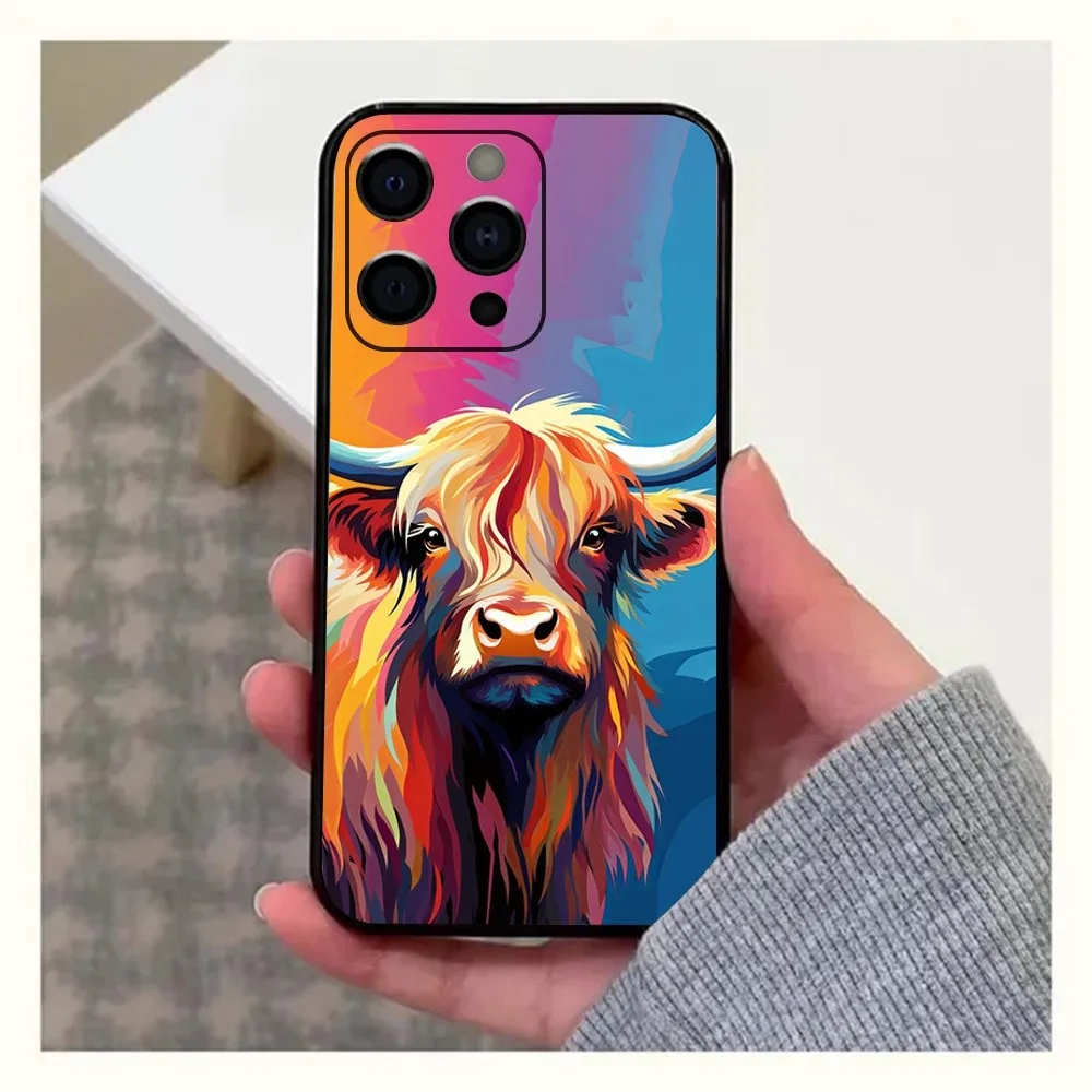 Cute Highland Cow Phone Case For Apple iPhone 15,14,13,12,11,Pro,X,XS,Max,XR,Plus,Mini Soft Black Cover