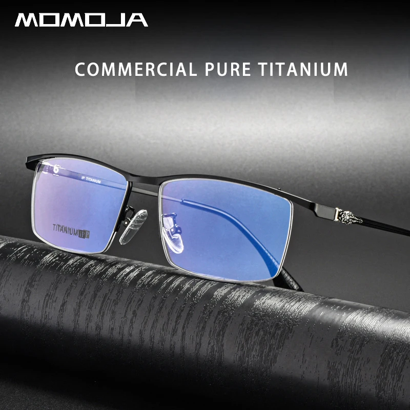 Momoja Nieuwe Retro Fashion Eyewear Business Ultralichte Pure Titanium Bril Optische Bril Montuur Man 8039