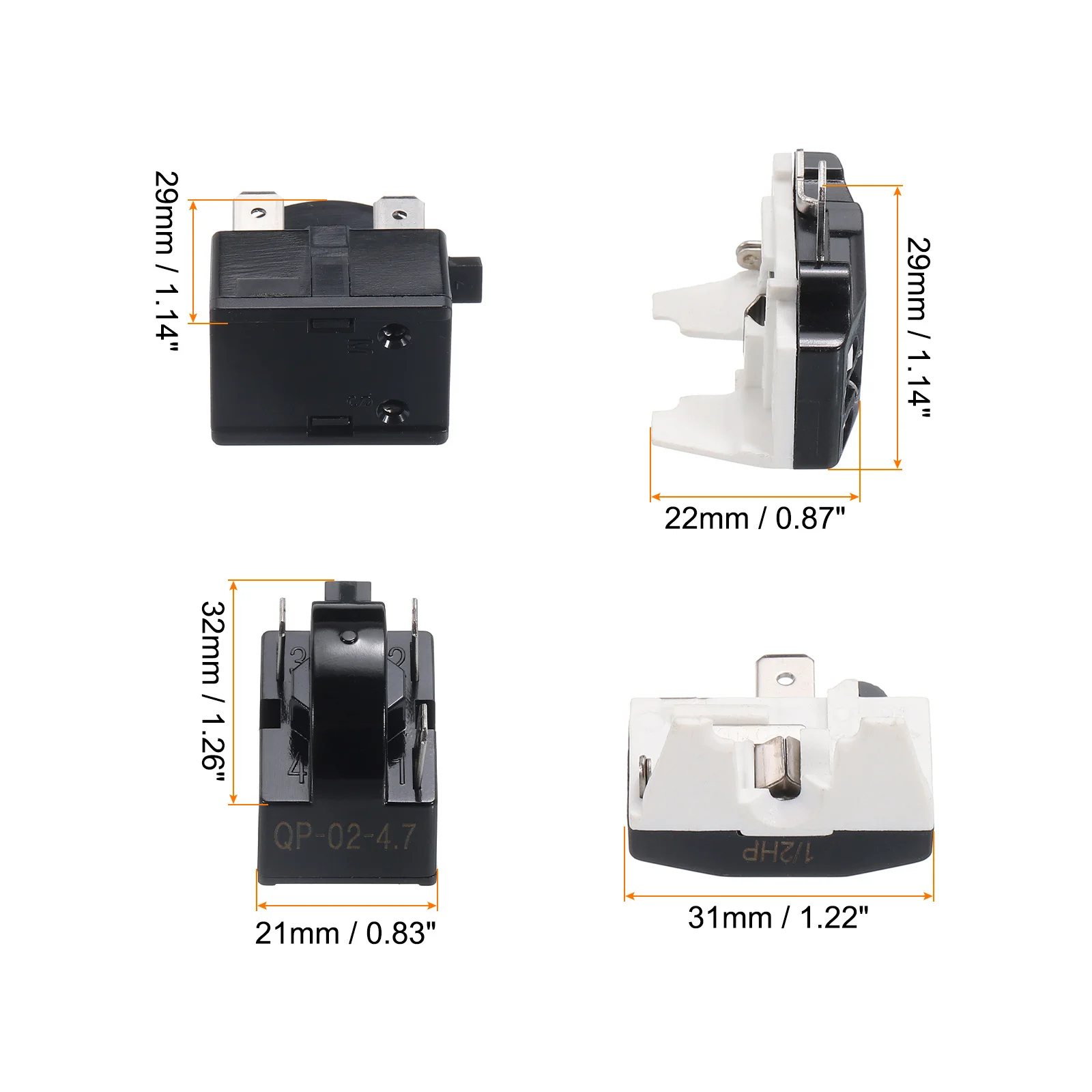 냉장고 PTC 스타터 릴레이, 4.7 옴 과부하 보호대, 1/2HP, 냉장고 압축기, 음료 냉동고, 냉장고 부품, 3 핀