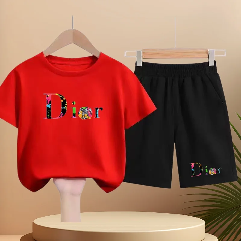 

Kids Red T-shirt Summer Trend Clothes Short-sleeved+Shorts Two-piece set Boys Girl Toddler 3-12Years Sports Clothing Casual Set