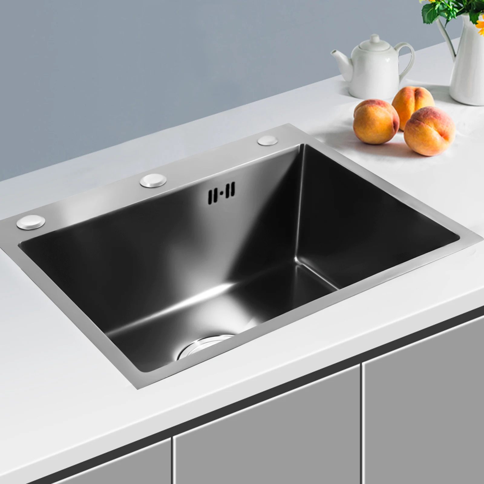 Kitchen Sink Stainless Steel Built-in Sink Matte Black Kitchen Sink with Soap Dispenser 1 Basin