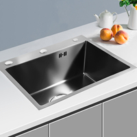 Kitchen Sink Stainless Steel Built-in Sink Matte Black Kitchen Tap with Soap Dispenser 1 Basin