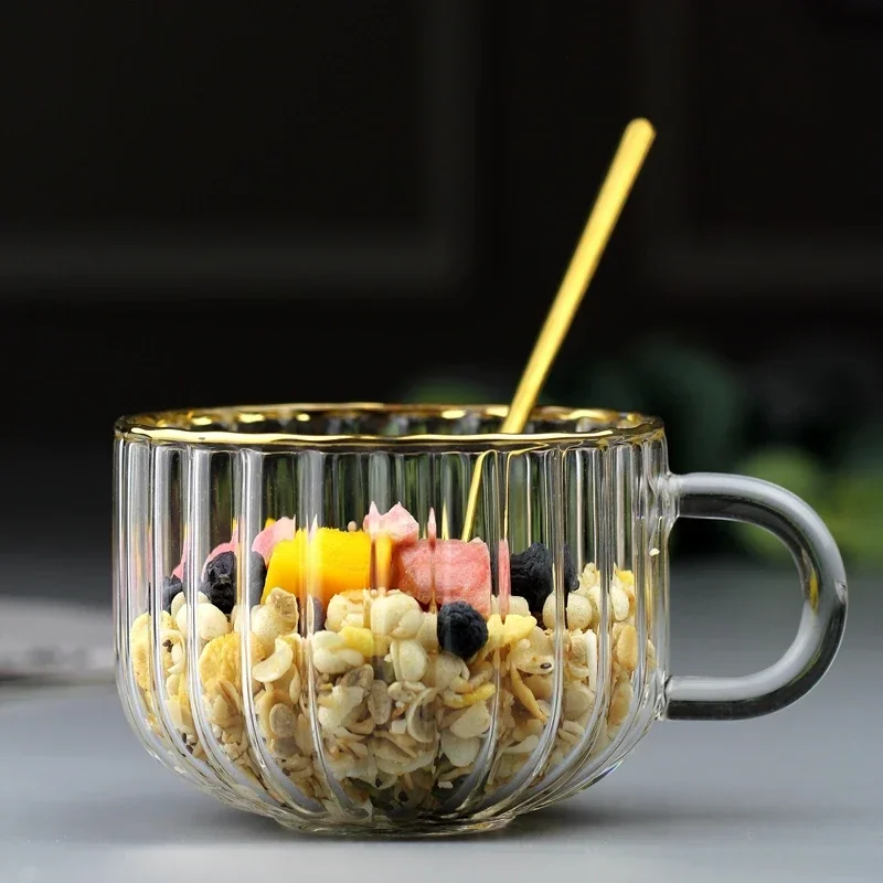 European Simple Breakfast Glass Mug Home Coffee Cup Gold-plated Transparent Tea Milk Cup Coffee Table Living Room Decoration - Detail 1