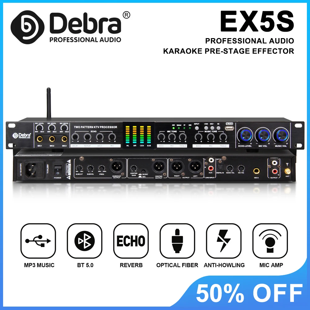 

EX5S Karaoke effect pre-processor, stage pre-processor, Bluetooth anti-whistling, multi-band audio reverb effect, adjustable