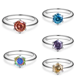 Butterflykiss 100% 925 Sterling Silver Rings 100 Faced Cut Colored Moissanite 1CT Rainbow Shining Fine Jewelry For Women Wedding