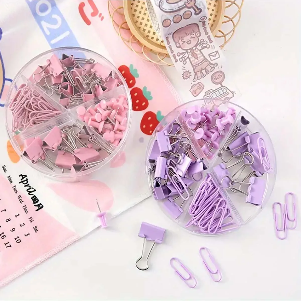 aper clip and binder set, metal binders in various sizes, cute desk office supplies, desk accessories
