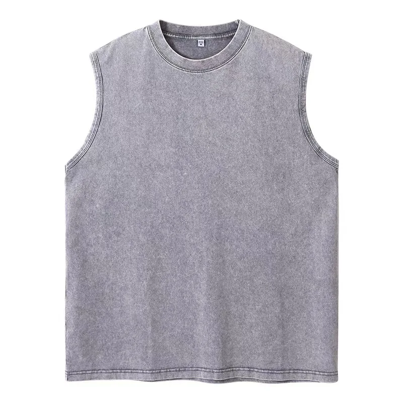 Harajuku Retro Sleeveless T-Shirts Streetwear Vintage Washed Anime One Piece Graphic Print Men Vest Tops Tees Retro Oversize