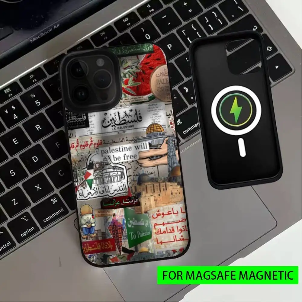 حافظة هاتف فنية P-Palestine-es-F-Flag لهاتف iPhone17,16,15,14,13,12,11 Plus، Pro Max Magnetic للشحن اللاسلكي Magsafe