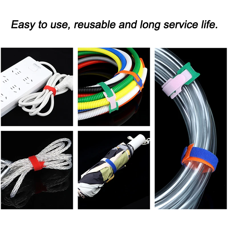 50Pcs T-Type Cable Ties Reusable Fastening Bundle Hook and Loop Tape Tie Adjustable Wire Strap Belt Cable Organizer
