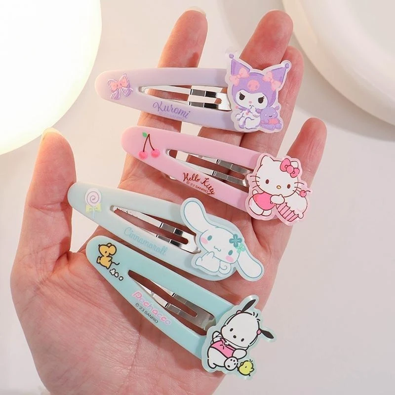 

MINISO SANRIO Kuromi Cinnamoroll Pochacco Kawaii Anime Cartoon New Hair Clips Bye Bye Folding Bangs Girl's Heart Gifts for Girls