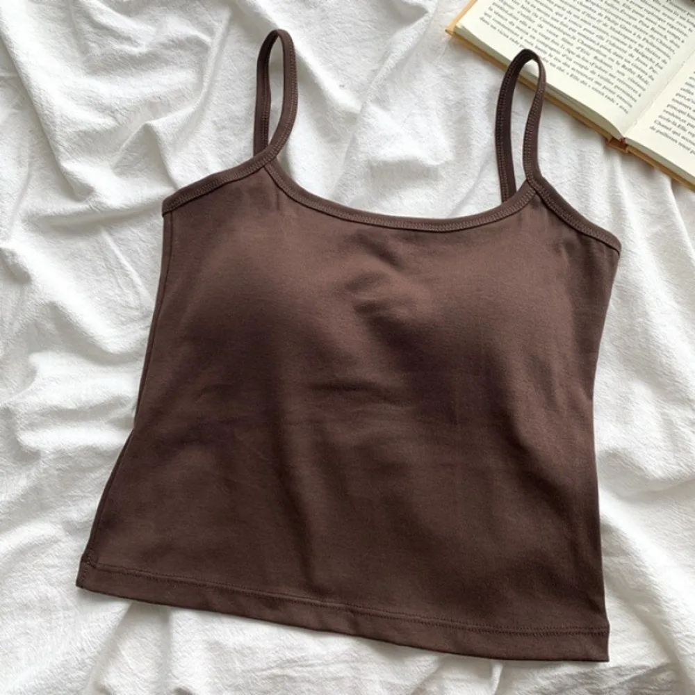 Tank Top Simple Spaghetti Straps Camisole Korean Style Bottoming Shirt Chest Pad Camisole Cotton Solid Color Sling Vest Girl