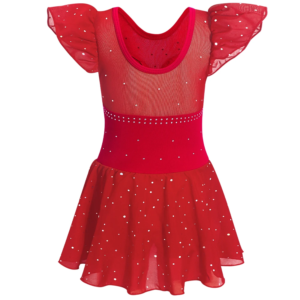 Trykoty baletowe dla dziewczynek z falbankami na rękawach, błyszcząca spódniczka tutu, trykot dla maluchów, sukienka do tańca z siateczki dla baletnicy, kostium gimnastyczny dla dzieci.