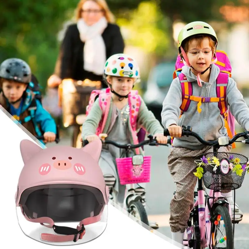 Kids Motorcycle Helmets Cartoon Cute Kids Shape With HD Lens Double Visor Open Face Helmets Head Cover For Students Girls