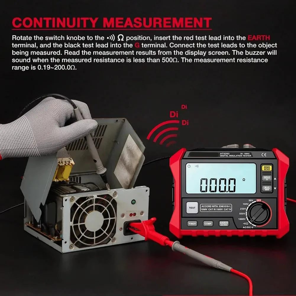 HT5203 Insulation Resistance Tester High Voltage Megohmmeter With Backlit LCD Data Storage For Electrical For Safety Testing Too