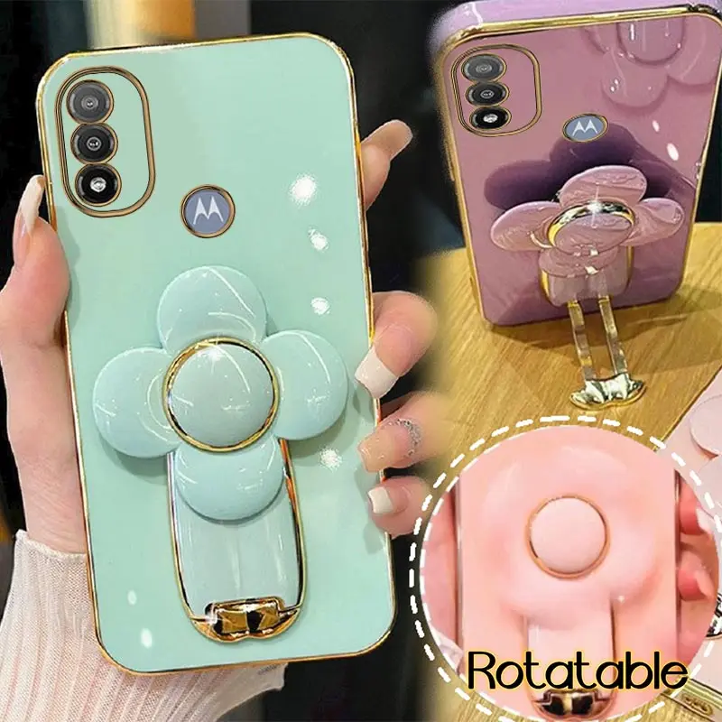 WindmillFlower Bracket Plating Phone Case For Motorola Moto E20 E7 Power E7 E7 Plus G22 G10 G9 G8 Holder Cover