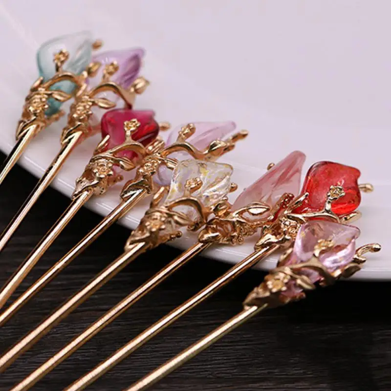 Vintage Chinese Style Hanfu Hair Chopsticks Hairpin Women Metal Glaze Hair Fork Woman Jewelry Hair Clip Hair Stick Accessories