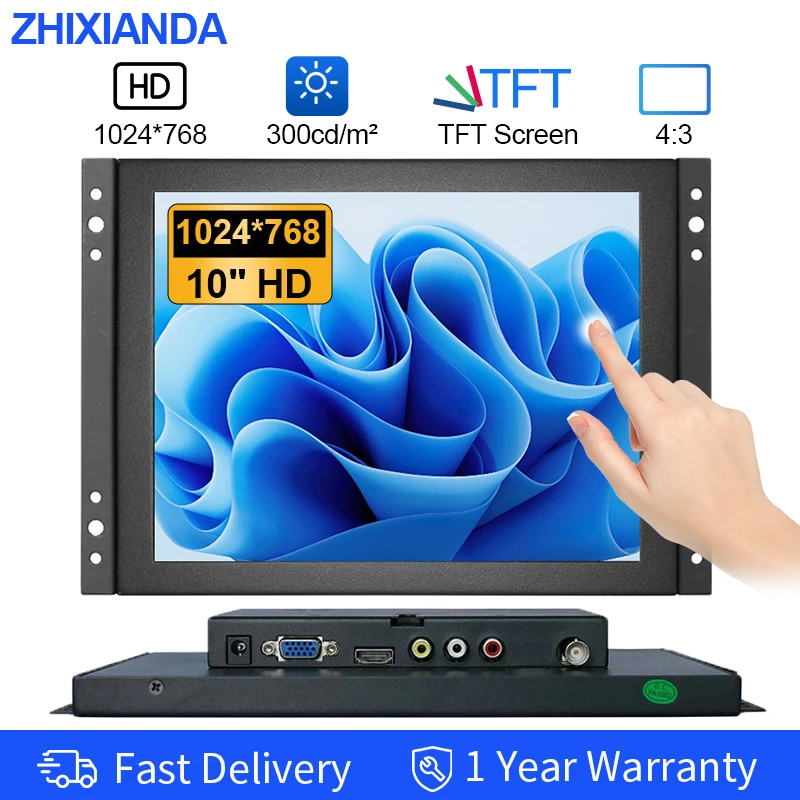 10 Inch 1024*768 Industrial Open Frame Monitor Capacitive Resisitve Touch Screen LCD Display With AV BNC VGA HDMI USB Interface