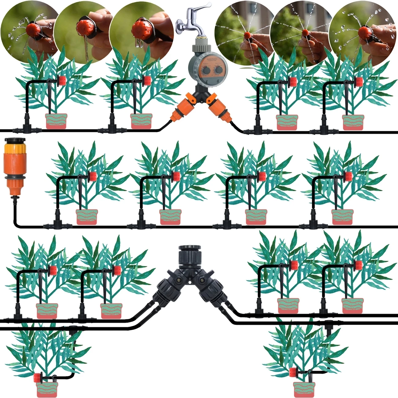 SPRYCLE-boquilla ajustable para jardín, aspersor de riego por goteo de 1/4 pulgadas, antiobstrucción emisor de goteo, flor y verdura, 50-800X