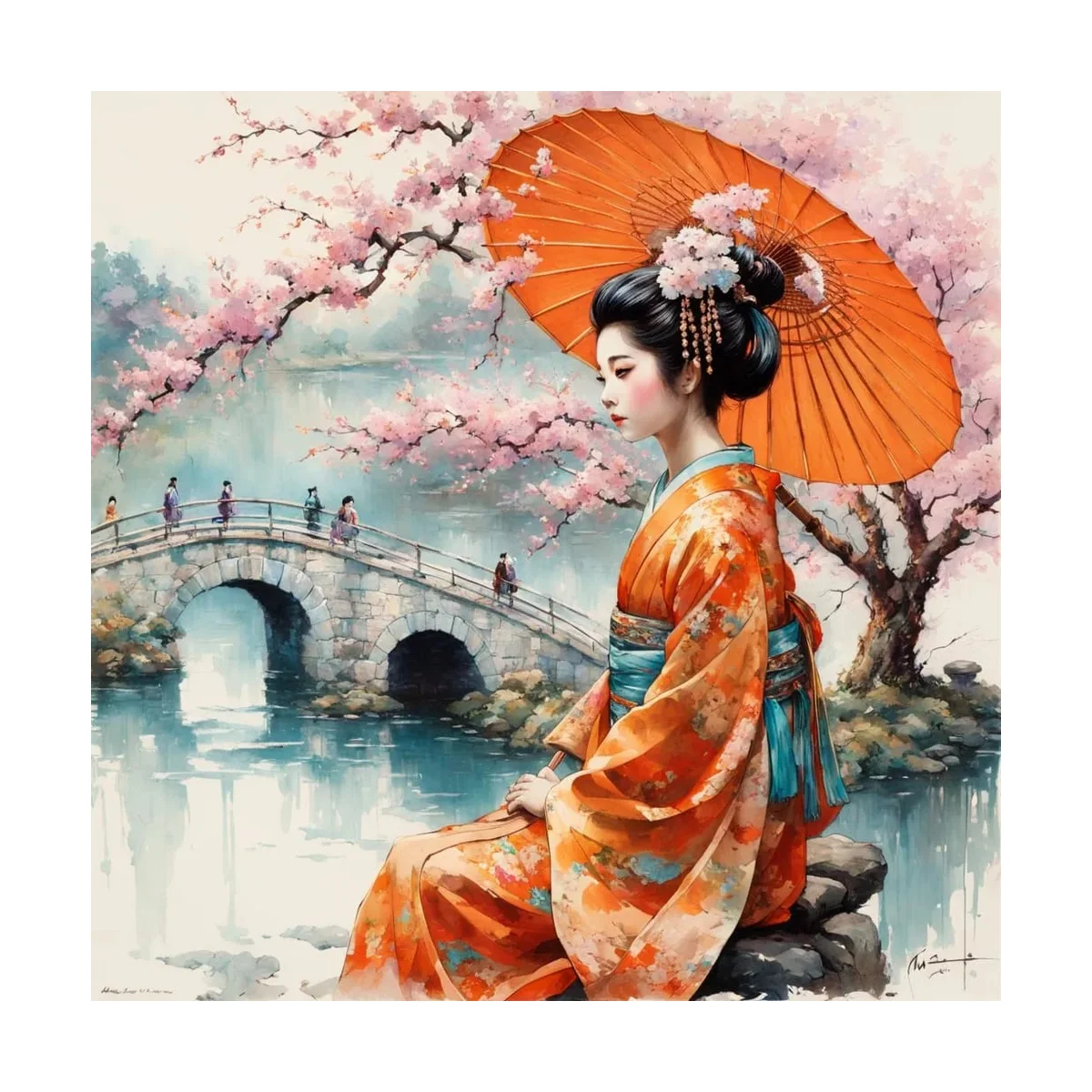 1 Stück 30x30 cm/11,8 Zoll, 11Ct/14Ct Kreuzstich-Set, DIY Valentinstagsgeschenk, Stickerei-Set für Festlichkeiten, Kimono-Dame Kirschblüte – Detail 4