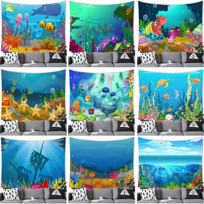 

Underwater World Sea Style Tapestry Wall Hanging Tropical Fish Decor Tapestry Party Home Background Decoration Wall Decor