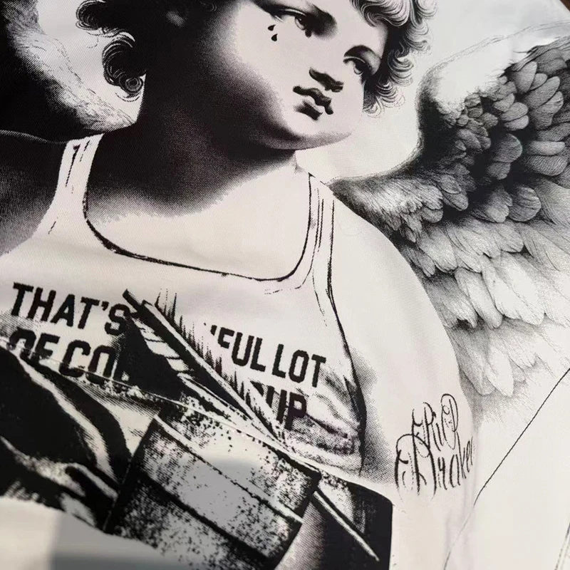 طباعة رقمية بنمط الملاك باللون الأبيض، مجموعة رائعة من سترة بغطاء للرأس من COUGH SYRUP للرجال والنساء للجنسين من القماش الثقيل بلوفرات قطنية