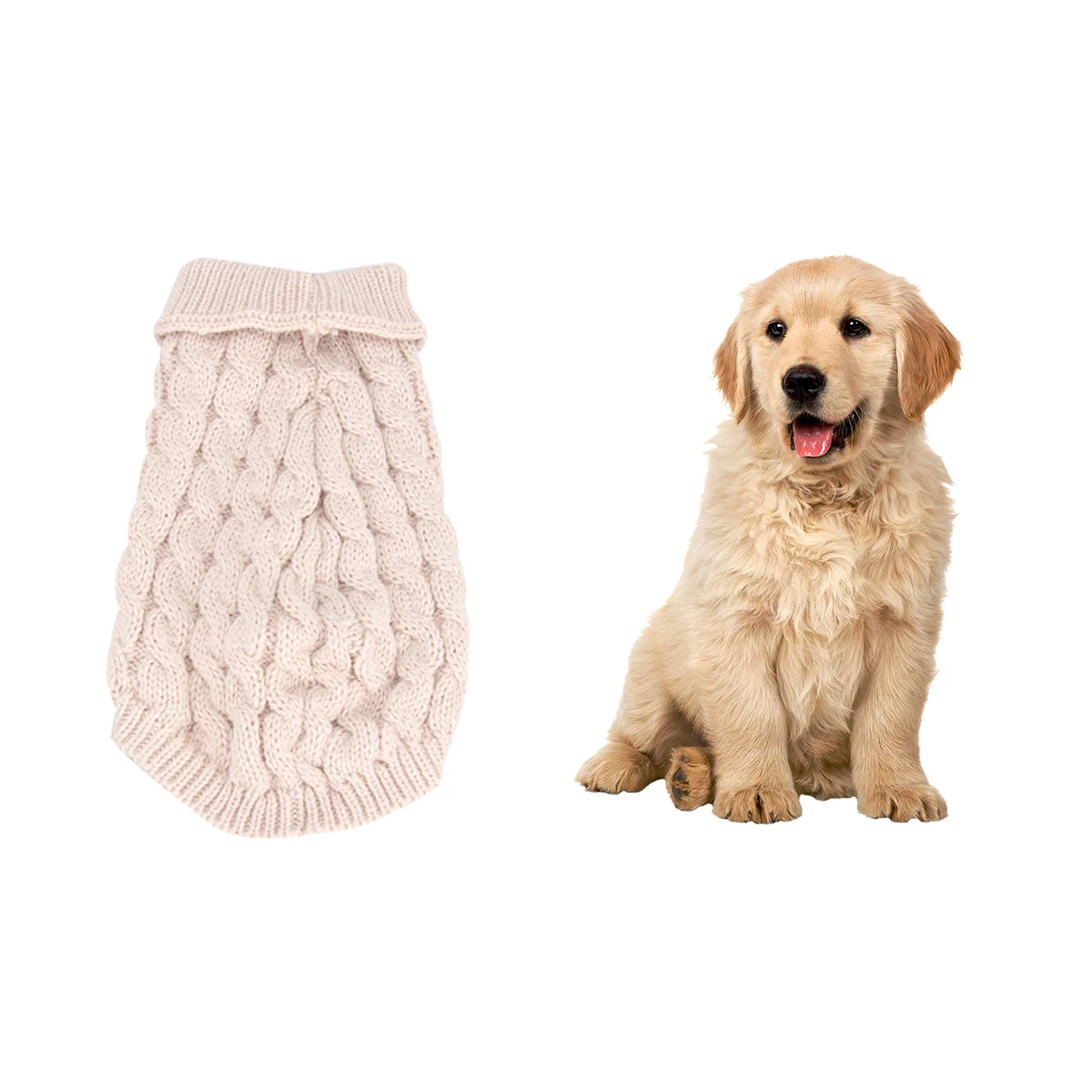 

Fashion Thin Design Knitted Dog Sweater M Beige Pet Clothes Durable for Small Dogs Walking Jogging Pet Sweater