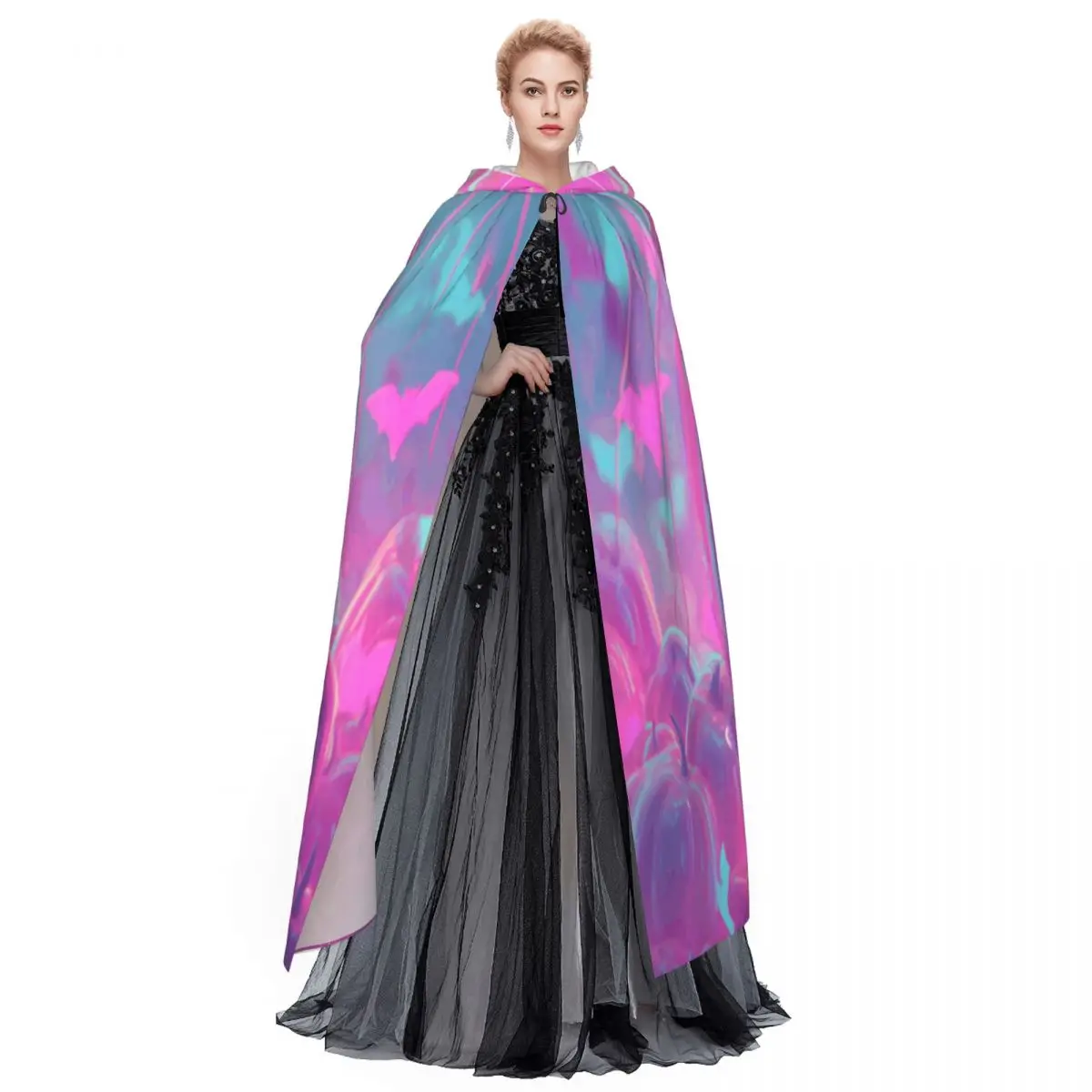 Halloween Pumpkin Cosplay Cloak Pink Bat Hooded Cape for Women Men view 3