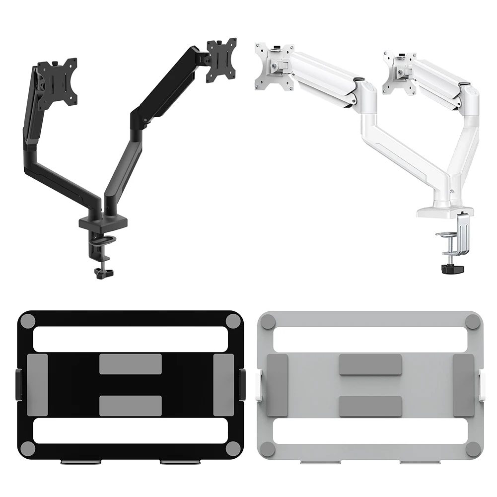 ขาตั้งจอภาพคู่พร้อม C CLAMP Monitor Desk Mount ปรับได้เต็มรูปแบบแขนโต๊ะ Mount สําหรับ 13 ถึง 32 นิ้วหน้าจอคอมพิวเตอร์