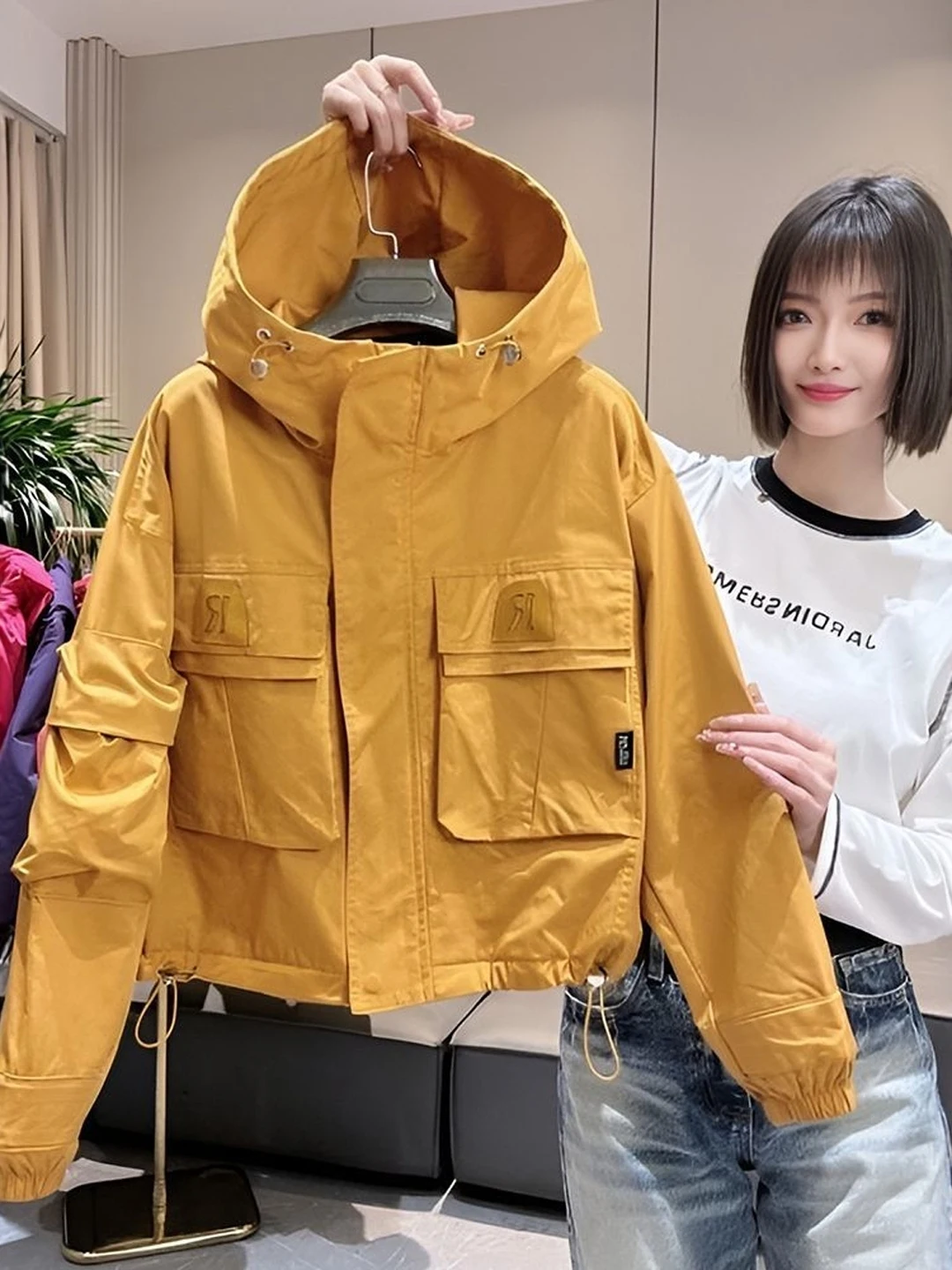 

Faionable Hooded Jaet Women's ort High-End Autumn Winter New Loose Sle Zipper ket Anti-Bacterial Color Coat