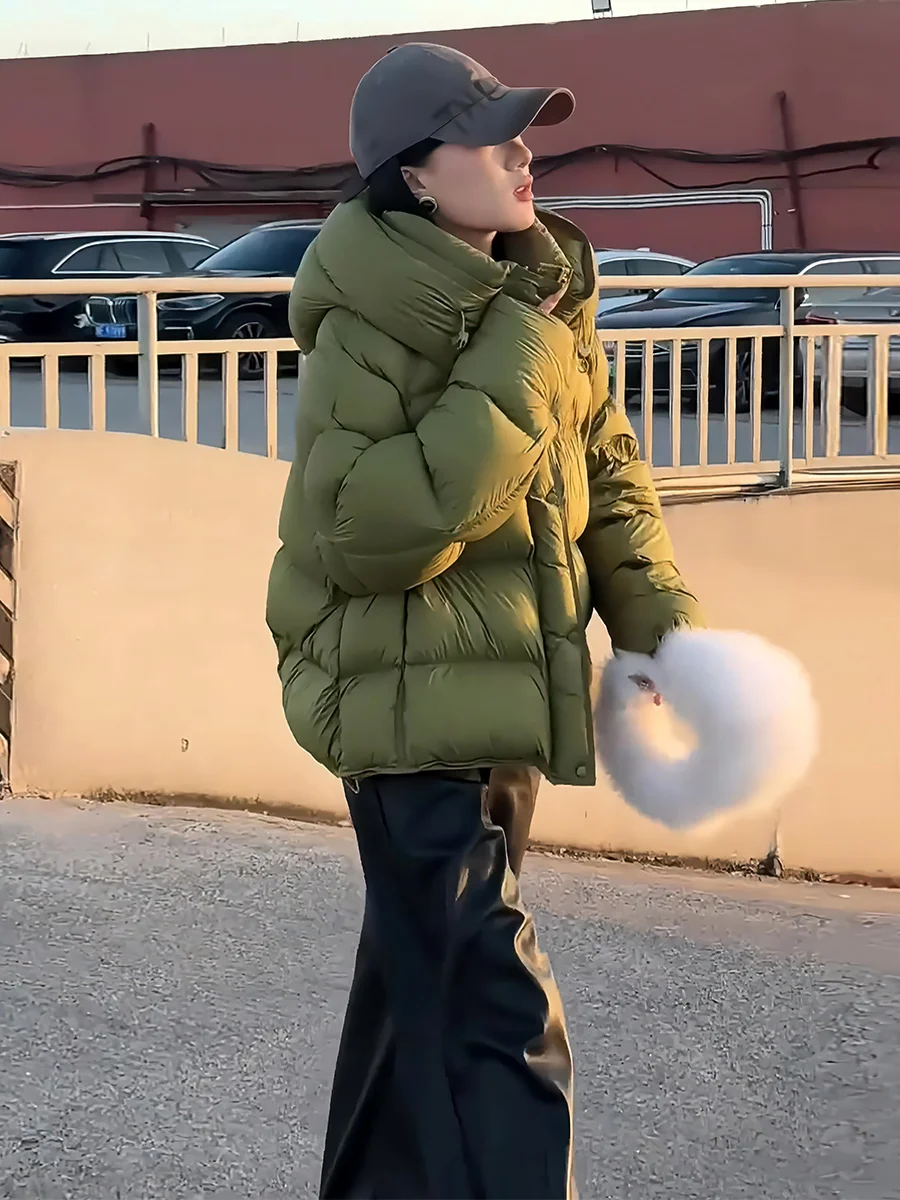 Damska kurtka puchowa z kapturem, ocieplana, biała, zimowa, modna, do dojazdów do pracy, nowość 2024