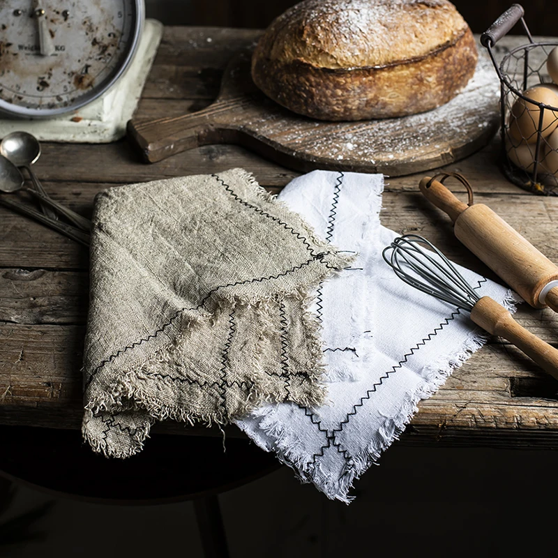 50*33cm Retro Linen Cloth Napkin with Furred Edge Food Photography Background Props Old Scenes Shooting Decor Mat Kitchen Napkin