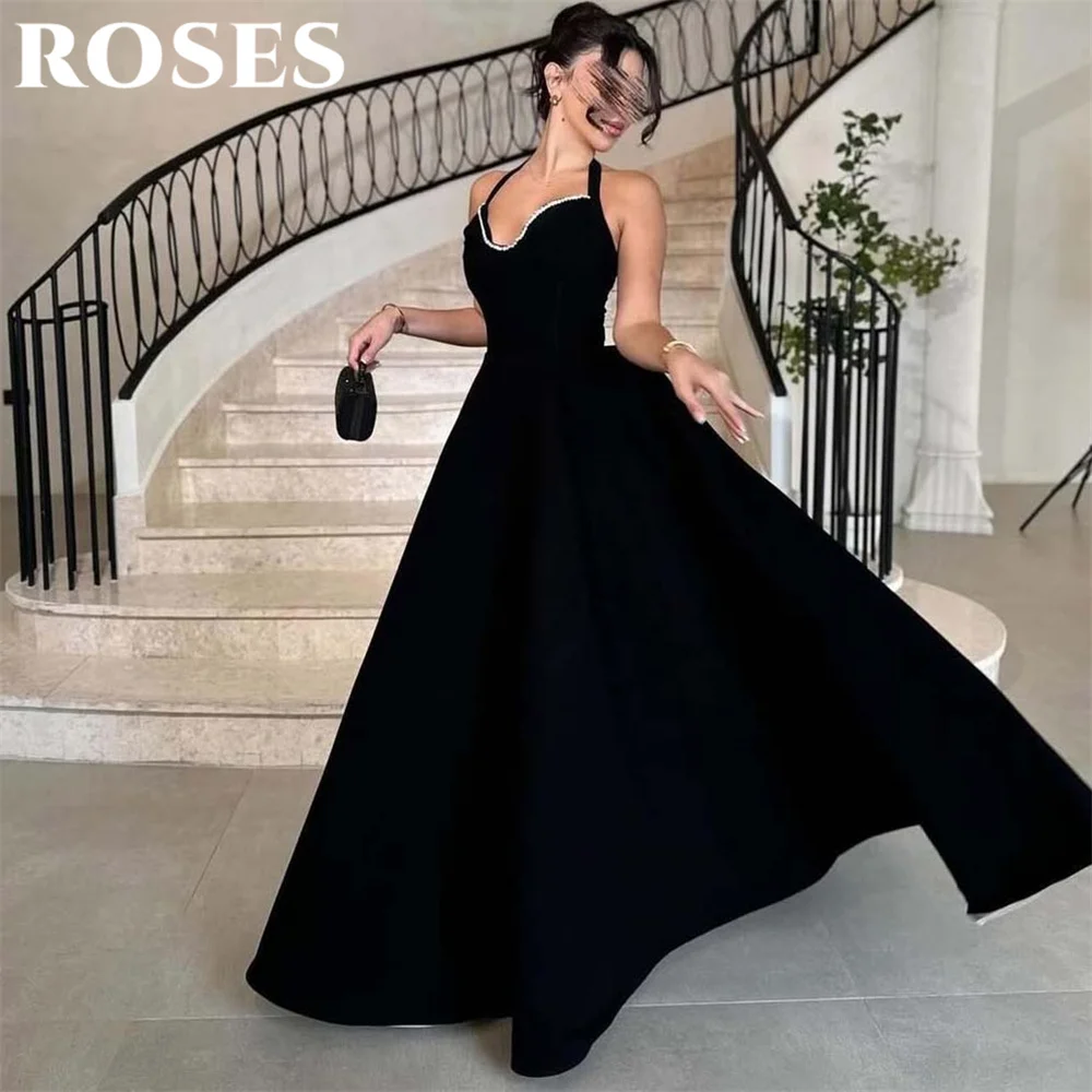 

ROSES Black Saudi Arabia Special Occasion Dress Stain Scoop A-Line Formal Gowns Sleeveless Evening Dress for Woman Customized