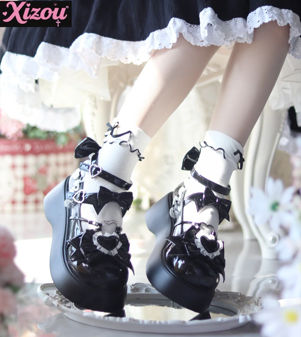 

Kawaii Original Japanese Cute Soft Girl Lolita Bow Love Single Shoes Female Sweet Mary Jane Platform Muffin Shoes for Women