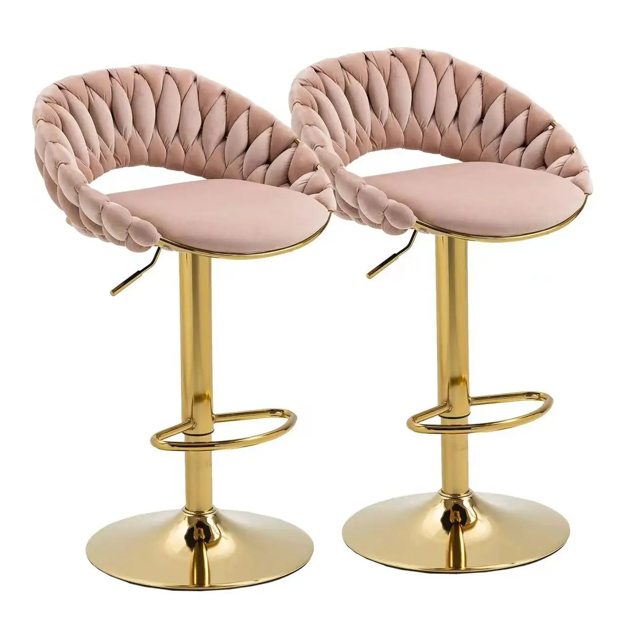 

Custom Logo Night Club Modern Living Room Luxury Swivel Adjustable Woven Pink Velvet Bar Stool