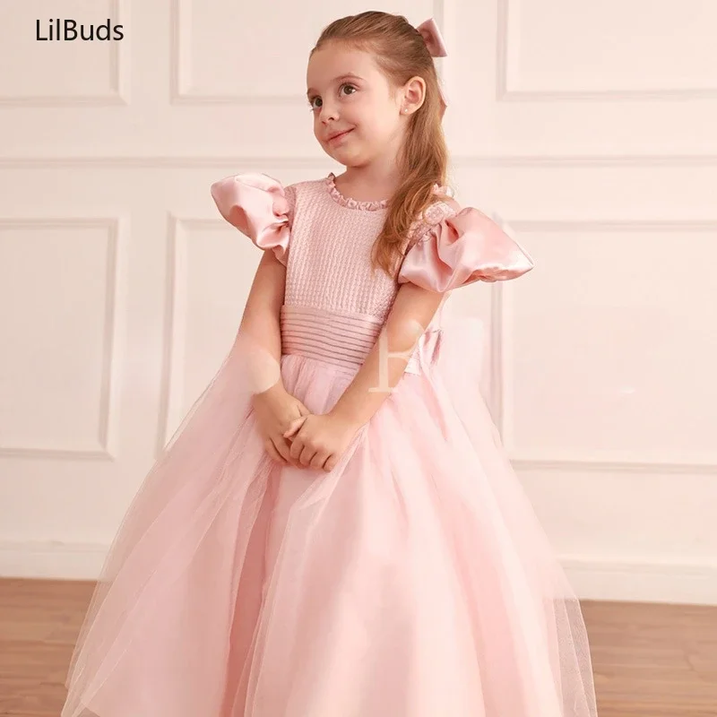2024 Children Girls Pink Birthday Piano Playing Catwalk Puffy Princess Elegant Dresses Kids European And American Style Costume