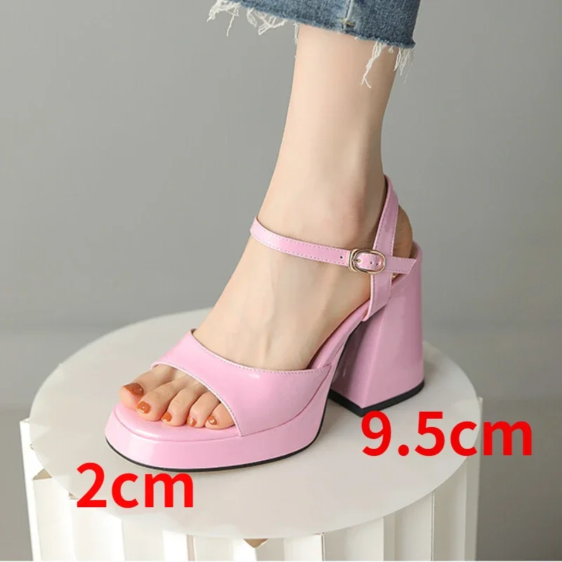 2024 Summer Woman Shoes High Heeled Sandals Soft Leather Platform Shoes Luxury Thick Sole Sandals Square High Heels Plus Size 43