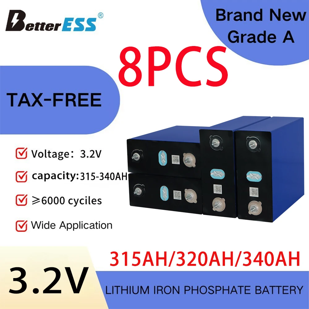 8PCS New 3.2V LiFePo4 Battery 315Ah  320Ah 340ah 12V 24V 48V camping car lithium iron phosphate golf cart rechargeable battery