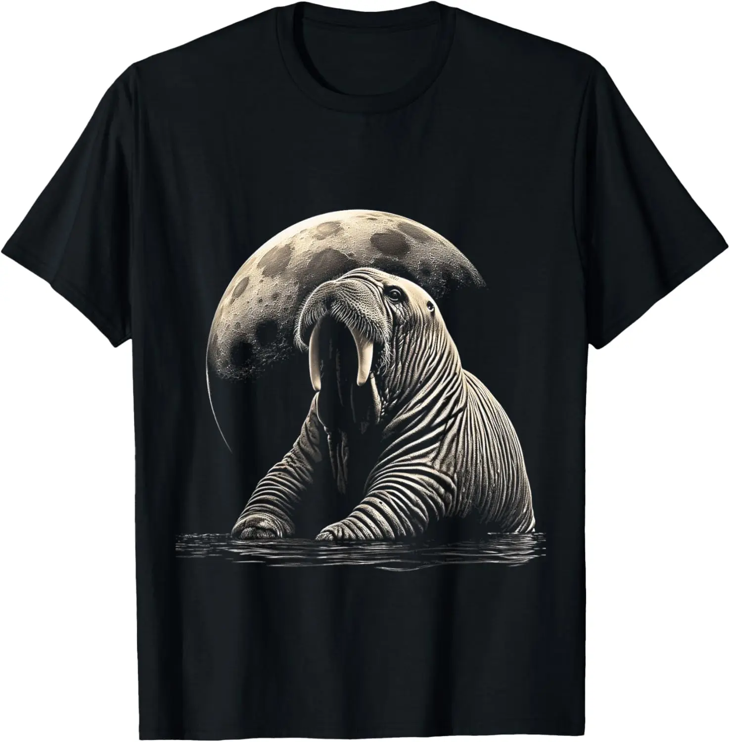 

Walrus Moon Graphic Tee Black T-Shirt Men's Breathable Cotton Trip Wear