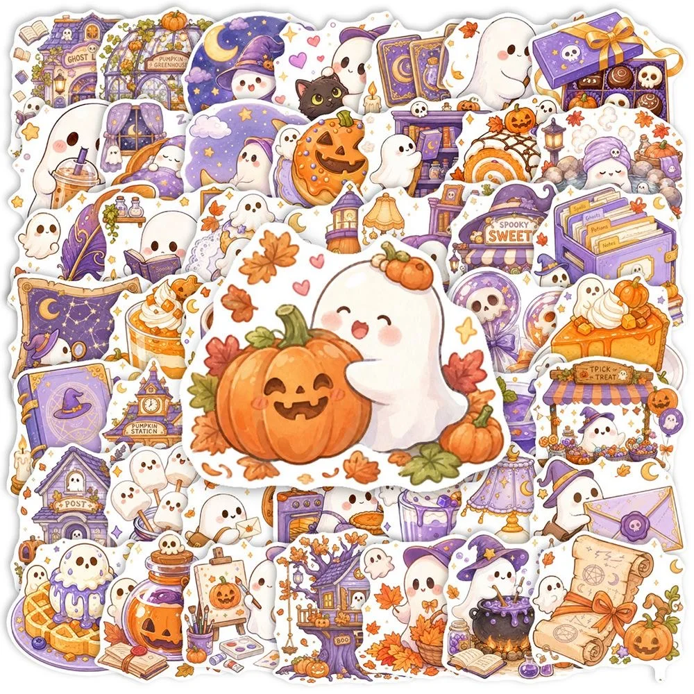 50PCS Retro Halloween Stickers Terrifying Pumpkin Luggage Phone Graffiti Laptop Wall Scrapbook Motorcycle DIY Gifts