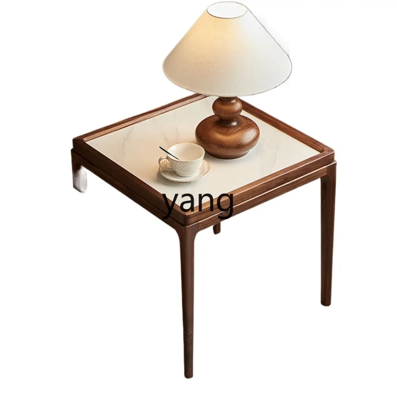 Yjq Black Walnut Solid Wood Corner Table Simple Stone Plate Side Table Home Living Room Sofa Creative Small Square Table