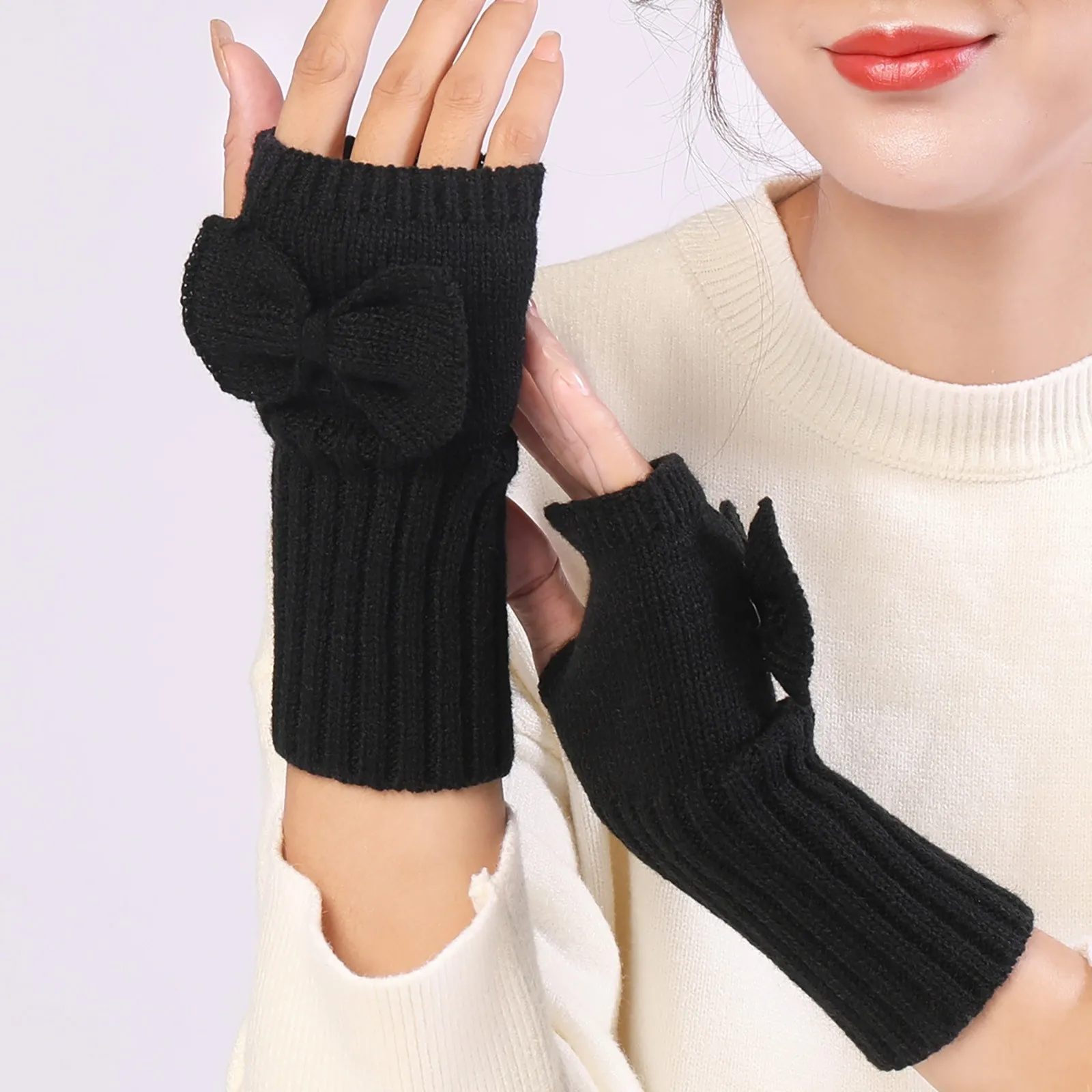 Winter Gloves For Men Women Knitted Gloves For Women Winter Warm Mittens For Cold Weather Bow Fashion Guantes Invierno Hombre