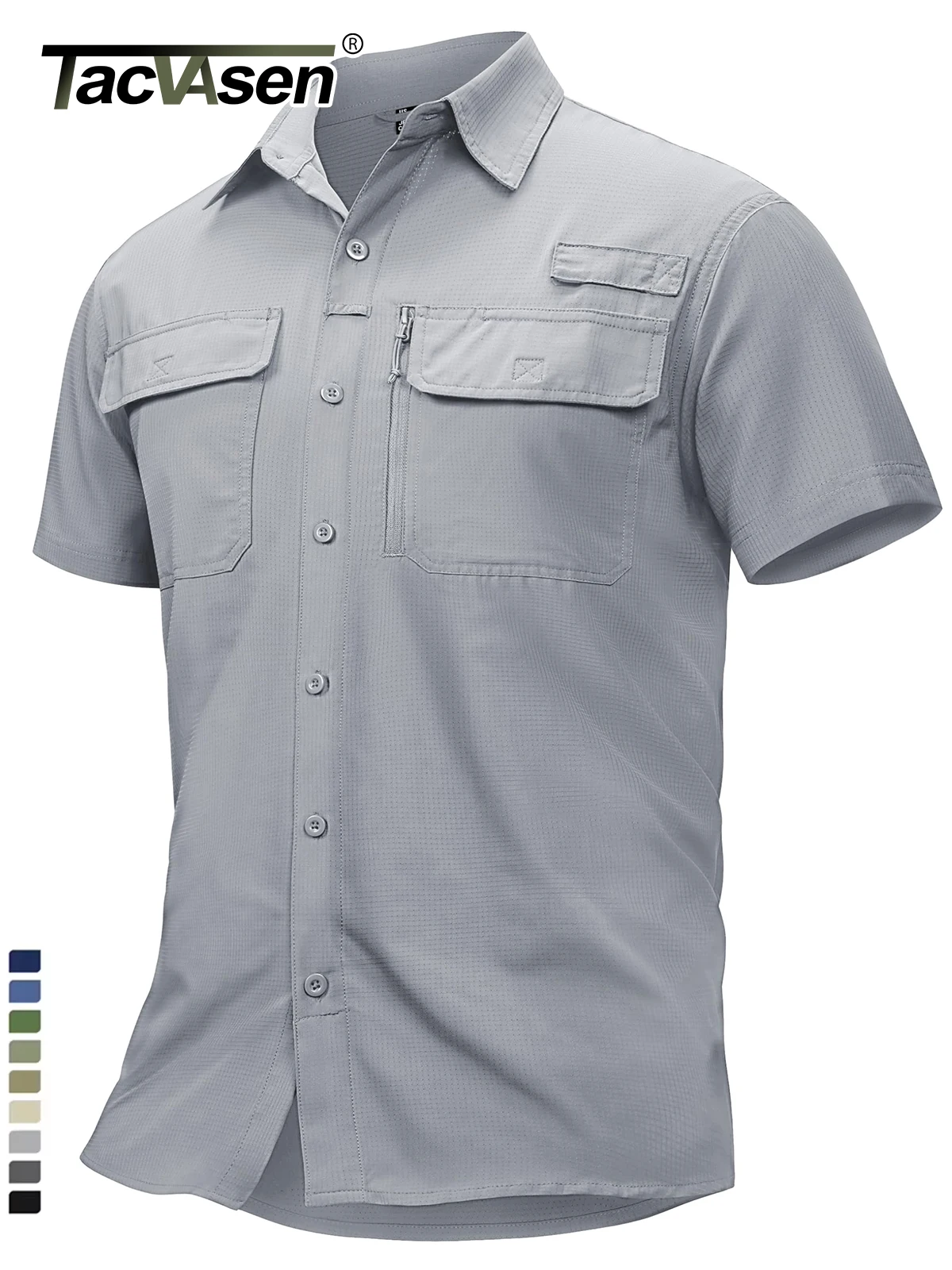 Tacvasen camisas de pesca de manga curta upf 50 + proteção solar carga camisas de trabalho malha respirável secagem rápida caminhadas camisas homem