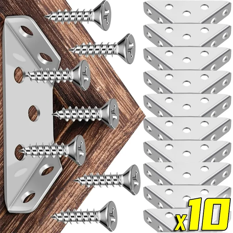 10/1Sets Stainless Steel Corner Bracket Furniture Corner Connector Cabinet Table Triangle Support Frame Wood Drawer Corner Brace