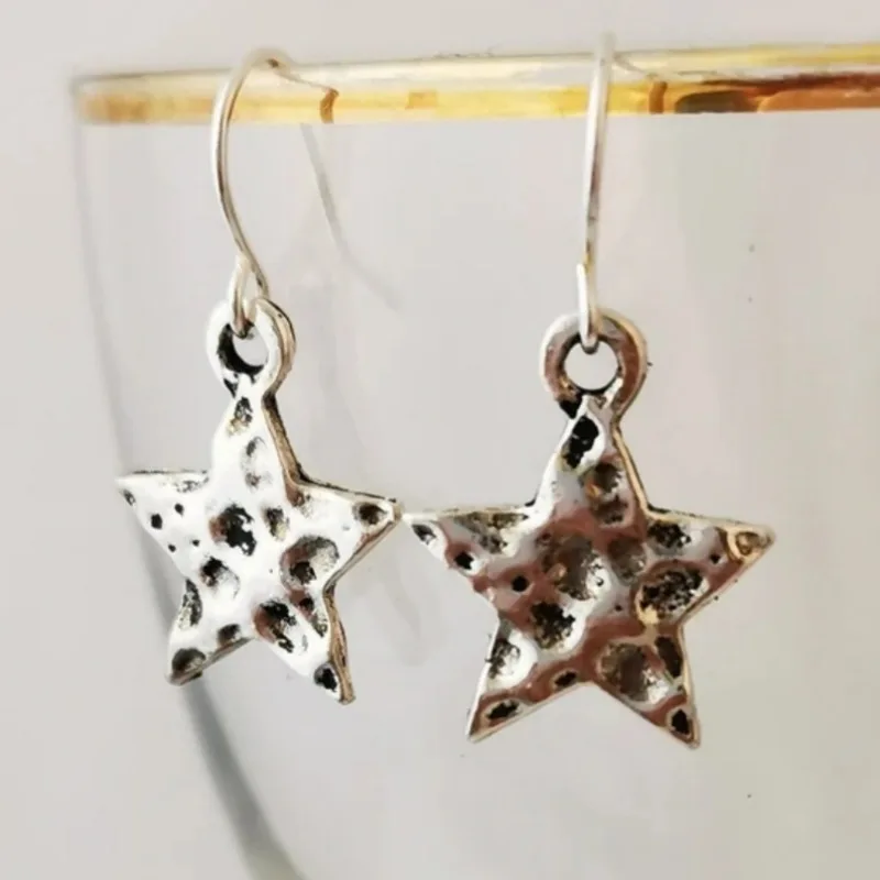 

Simple Fashion Silver Color Metal Carving Geometry Star Dangle Earrings for Women Jewelry