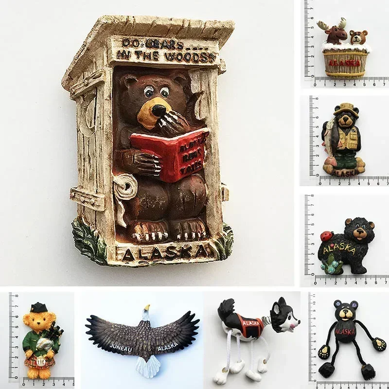 USA Alaska Bear Kawaii Fridge Magnets Tourism Souvenir British Canada Bear Refrigerator Magnetic Stickers Cute Magnet Decor Gift