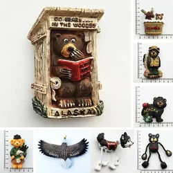 USA Alaska Bear Kawaii Fridge Magnets Tourism Souvenir British Canada Bear Refrigerator Magnetic Stickers Cute Magnet Decor Gift