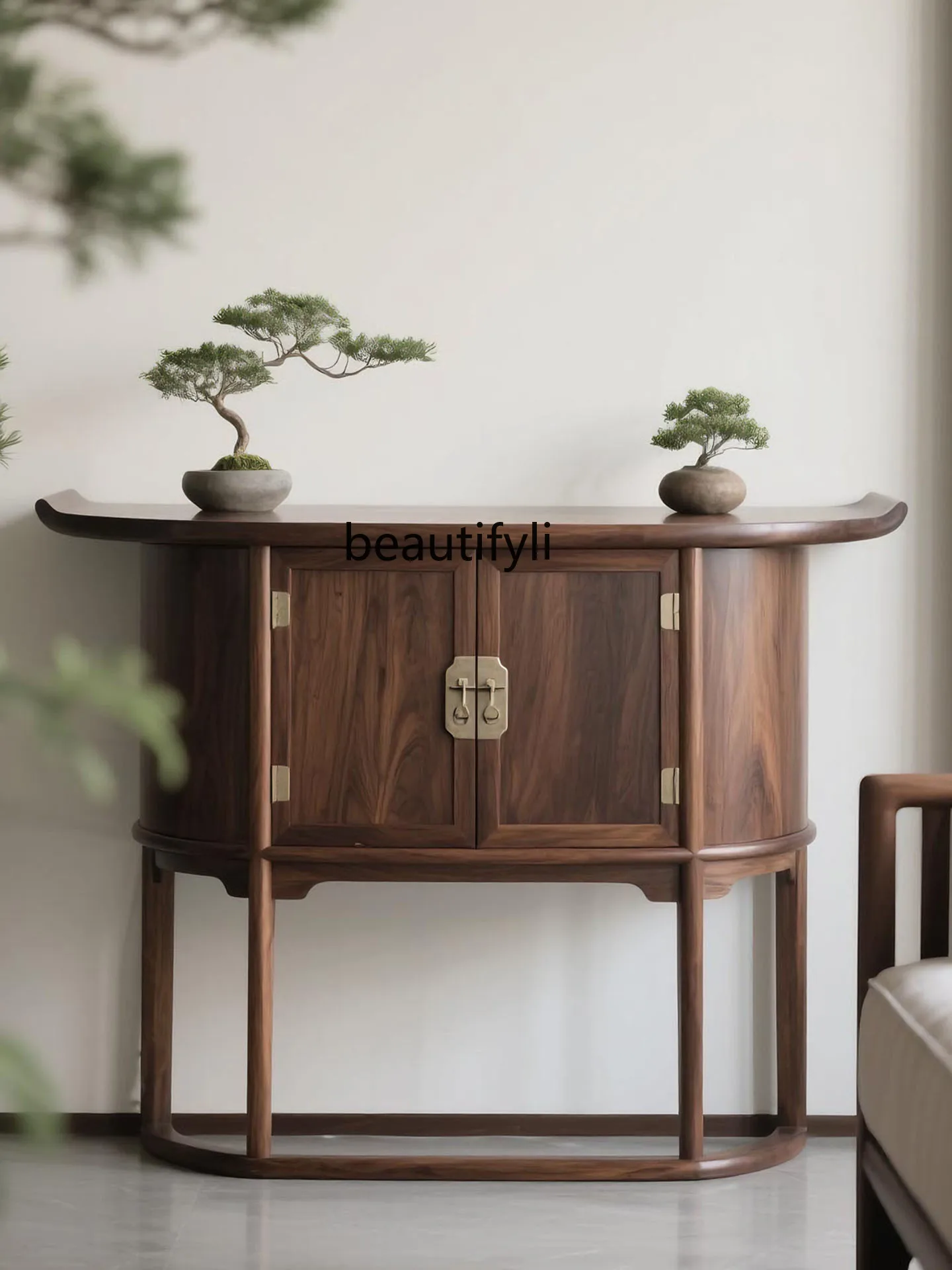 

New Chinese Style North American Black Walnut Entrance Cabinet Raised Head Sideboard Solid Wood Decorative Cabinet